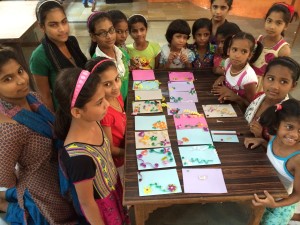 Students showcasing Their art work at Ma Niketan